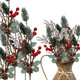 BANBERRY DESIGNS Pine Berry Christmas Picks with White Pip and Red Holly Berries - Set of 10 - Pinecone Floral Sprays with Bendable Stems - 11" H