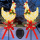 2 Pack Solar Christmas Stake Lights, LED Xmas Chicken Metal Stake Lights with Poinsettia, Cemetery Grave Decorations, Christmas Pathway Lights for Garden Yard Lawn Outside, 32 Inches