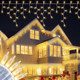 200 Christmas Icicle Lights, Warm White Clear Bulbs with 23FT Long White Wire, Professional Grade String Lights for Indoor & Outdoor,Xmas,Party, Patio, Courtyard, Window, Fence, Trees Decor
