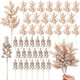 Cindeer 80 Pcs Christmas Glitter Berries Stems Pine Needles Christmas Artificial Picks Fake Floral Twig Spray for Xmas Tree Ornaments DIY Wreath Garland Decorations(Champagne Gold)