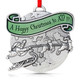 DANFORTH - ‘A Happy Christmas’ Ornament Detailed Pewter with Green Sash, Hanging Christmas Tree Decoration, Santa’s Reindeer Collectors , Made in USA, Measures 2” Tall by 2 ¼” Wide