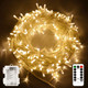echosari Christmas String Lights Battery Powered, 33Ft 100 LED Fairy Lights Warm White Outdoor Fairy String Lights Lights with Remote Dimmable Timer 8 Modes for Wedding Party Garden Decoration