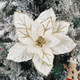 GL-Turelifes 10.7’’ Large Glitter Christmas Flowers 6 Pcs Artificial Poinsettia Flower Ornaments Fold Floral for Christmas Tree Decorations Xmas Tree Year Wedding Centerpiece (Cream White)