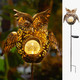 Go2garden Solar Lights Outdoor Owl Decorative Metal Stakes Lights Crackle Glass Light for Lawn, Yard Art, Pathway, Patio Decor,Mothers' Day (Bronze)