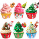 Christmas Cake Liners with Toppers Picks, Standard Wrappers Cake Disposable Baking Cups Muffin Liners for Xmas Holiday Party Favors, Party Decorations for Christmas Baking Supplies