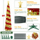 6FT Pop up Christmas Tree Collapsible Tinsel Christmas Tree Slim Shiny Sequins Xmas Tree with Topper Star, Artificial Easy-Assembly Reusable Xmas Tree for Holiday Indoor Home Party Decor(Red+Gold)