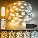 HOUHUI Fairy Lights Plug In, 50Ft Warm to Cool White Indoor Outdoor String Lights with Remote, 8 Modes 2700K-6500K Dimmable White Fairy Twinkle Lights IP67 Waterproof for Christmas Bedroom Party Decor