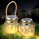 Solar Hanging Lanterns Outdoor Waterproof, Table Lamps Decorative Cracked Glass Jar 30 LED Lights for Garden Tree Court Yard Patio Pathway Christmas Day Holiday Party Decoration (2, Warm Light)