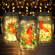 3 Pcs Cardinal Christmas Solar Lantern Christmas Fairy Hanging Jar Lights Solar Lantern Outdoor Yard Garden Cardinal Decor for Indoor Outdoor Decorations Holiday Xmas Home Decor