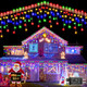 Christmas Lights Outdoor, 53 FT 486 LED Christmas Lights for Outside, Timer & Memory, Plug in 8 Modes Hanging Fairy Lights with 108 Drops for House Eaves Yard Patio Holidays Decorations, Multicolor