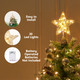 Joiedomi Christmas Tree Toppers, Gold Metal Star Tree Topper, Battery Powered Treetop Ornaments Hollow Star Lighted with Warm White LED Lights for Xmas Tree Decorations, Holiday Party Indoor Decor
