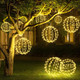 Joomer 2 Pack Christmas Solar Ball Lights, 12IN 120 LED Foldable Metal Sphere Lights Waterproof 8 Modes with Hook, Solar Powered Hanging Tree Globe Lights for Outdoor Christmas Decoration (Warm White)
