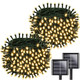 Solar String Lights Outdoor Waterproof 2PK 200LED 66FT Twinkle Lights Solar Powered LED Light Green Wire with 8 Modes for White Christmas Lights Tree Party Wedding Garden Decorations (Warm White)