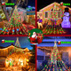 KNO Outdoor Christmas Decorations Waterfall Star Lights,344 LED 8 Modes Tree Light,Plug in Clear Wire Waterproof Seasonal Lighting Decor for Xmas Tree Wedding Yard Holiday Garden Red Green