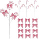 4Pcs Glitter Sequins Candy Cane Sprays with Bows Ornaments Christmas Tree Decorations Picks Striped Stems for Xmas Tree Topper Vase Fillers DIY Crafts Home Party Supplies 14 Inch Long (Pink & White)