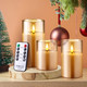 Lecone Glass Flameless Candles, Battery Operated Flameless Candles with Remote Control and Timer, Real Wax Candles LED Flickering Light for Festival Wedding Home Party Christmas Decor(Pack of 3)-Gold