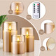 Lecone Glass Flameless Candles, Battery Operated Flameless Candles with Remote Control and Timer, Real Wax Candles LED Flickering Light for Festival Wedding Home Party Christmas Decor(Pack of 3)-Gold