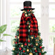 Liitrsh 2 Pcs Christmas Tree Topper Snowman Hat Black Red Plaid Scarf Tree Topper Decorations Snowman Top Hat with Plaid and Mistletoe Holly and Berry for Christmas Tree Decorations Supplies