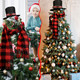Liitrsh 2 Pcs Christmas Tree Topper Snowman Hat Black Red Plaid Scarf Tree Topper Decorations Snowman Top Hat with Plaid and Mistletoe Holly and Berry for Christmas Tree Decorations Supplies