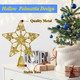 Glitter Gold Star Tree Topper, 3D Hollow Poinsettia Tree Toppers Christmas Decorations Battery Operated, Metal Christmas Tree Topper Star with Lights, Lighted Christmas Tree Star Topper