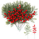 50PCS Artificial Pine Leaves Branches with 8PCS Artificial Red Berry Stems Christmas Artificial Pine Branches Green Plants Pine Needles for DIY Christmas Garland Wreath Decoration