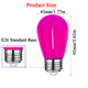 S14 Pink LED Bulb 1W Shatterproof Pink Replacement Light Bulb E26 Base LED Filament Edison Pink Colored Lights S14 Waterproof Outdoor String Replacement Bulbs for Home Yard Patio Wedding,15 Pack