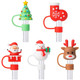 Christmas Straw Covers 5Pcs Cute Straw Toppers Christmas Tree Snowman Reindeer Design Straws Tips Cover Reusable Silicone Drinking Straw Cover Cap 10mm Straw Topper Merry Christmas Party Decorations