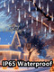 Minetom Solar Meteor Shower Icicle Lights,20 Tubes 480 LED Solar Christmas Lights Outdoor Waterproof, Cascading Lights Falling Rain Lights for Holiday Party Wedding Christmas Decorations, Pure White