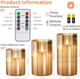 Gold Glass Flameless Candles Flickering with Remote, Timer, Battery Operated Moving Wick Realistic Warm Light Real Wax LED Candles for Party, Wedding, Festival Tabletop Decoration - Set of 3