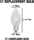 Novelty Lights Christmas Replacement Bulbs - Outdoor Individual Bulbs For Events, Holiday Parties, Patios, And More - C7/E12 Candelabra Base, 5 Watt Lights (Clear, 25 Pack)