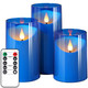 NURADA Flameless Candles: LED Pillar Candles - Acrylic Battery Candles with Remote and Timer for Wedding Party Valentine's Day Decor, Pack of 3 Blue