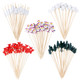 100pcs Christmas Cocktail Picks Appetizer Decorative Toothpicks Santa Claus Wooden Fruits Pick Snowflake Snowman Christmas Tree Elk Bamboo Sticks for Drink Cake Topper Dessert Xmas Party Food Decor