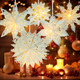 5 Pack Christmas Paper Snowflake Lanterns, Christmas Paper Star Lantern with LED Light White Hanging Lamp Ornaments for Xmas Tree Year Winter Frozen Weddings Birthday Holiday Party Decorations