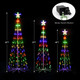 OUSHENG 3 Pack LED Outdoor Christmas Tree Light Show Decorations, Outside Lighted Cone Xmas Decor with Star Toppers for Yard Porch Backyard Patio, 4 Colors, 4ft 5ft 6ft
