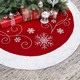 Christmas Tree Skirt, 32 Inch Red Velvet Tree Skirt with Embroidered Snowflakes Sequins White Trim Border, Holiday Party Tree Decoration