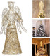 PRETYZOOM Lighted Glittered Christmas Angel Tree Topper Hollow Wire Angel Treetop Xmas Tree Topper for Christmas Ornaments and Holiday Seasonal Decor