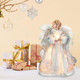 Angel Tree Topper, 12.6In Angel Figurines Treetop Led Christmas Tree Top Ornament Fabric Light Up Angel Decorations for Home Party Decorations (Silver-Warm Light)