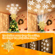 Christmas Tree Topper Lighted, Rotating Snowflake Pattern Projector, 3D Hollow Glitter Lighted Snow Tree Topper for Xmas Party Holiday Christmas Tree Decorations(Gold Snow)