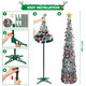 QUIENKITCH 6FT Pop Up Christmas Tinsel Tree, Collapsible Artificial Pencil Tree, Slim Xmas Trees with Topper Star for Indoor Fireplace Home Party Christmas Decor