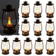 12Pcs Mini Lantern Decorative with Flickering LED Candle, Bulk 6Inch Hanging Candle Lantern, Table Centerpiece, Vintage Lantern Decorations for Western Party Decor,Battery Included (Brown)