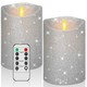 Retisee 2 Pcs Glitter Flameless Candles, 3.5'' x 5'' Realistic Artificial Metallic Flame LED Candles Battery Operated Candle with Remote for Christmas, Wedding, Birthday, Anniversary(Sliver)