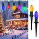 Multicolor Christmas Pathway Lights Outdoor, 38 Feet C9 Christmas Lights with 25 Multicolor LED Bulbs and Stakes, Waterproof Connectable Pathway Lights for Driveway Yard Outdoor Christmas Decorations