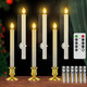 RONXS Window Candles, Flameless Taper Candles with Timer, Christmas Home Wedding Decor Battery Operated Flickering LED Candles with Remote Controls, Gold Candle Holders (B-6pcs Gold)