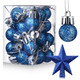 25 Pcs Mini Christmas Tree Ornaments Set 0.79 Inch Glitter Christmas Ball Christmas Tree Topper Star Xmas Tree Hanging Ornaments for Party Decoration(Blue)