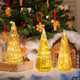 3pcs Lighted Golden Glass Christmas Trees, Glass Christmas Trees, Powered by Batteries，Christmas Table Decorations Lighted Xmas Tree for Living Room Fireplace Tabletop Party