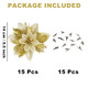 Sawowkuya 15 Pcs Gold Poinsettia Artificial Flowers Glitter Artificial Christmas Flowers Decorations with Clips for Xmas Tree Ornaments Wedding Party Wreath Decor