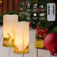 2Pack Christmas LED Flickering Flameless Candles, Battery Operated Wax Candles with Timer Remote, Flameless Pillar Candles with Forest Deer Decal for Home Decorations Christmas s [Gold, 3"X6"]