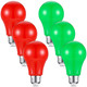 Supervitae 6 Pack A19 LED Light Bulb Christmas Light Bulbs 120V E26 Base 9 Watt Colored Light Bulbs for Christmas Holiday Party Decoration Porch Home Lighting, 60 Watt Equivalent(Red, Green)
