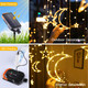 Techip Solar String Lights Outdoor Waterproof with USB Port & Remote Control Solar Power Star Moons Lights Dimmable 138LED for Patio Porch Garden Balcony Tent Decor