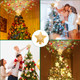 Star Christmas Tree Topper Lighted with Built-in Rotating LED Projector, Gold Glitter Starburst Tree Top Projection of 4 Dynamic Images for Christmas Tree Home Office Party Decor Ornament